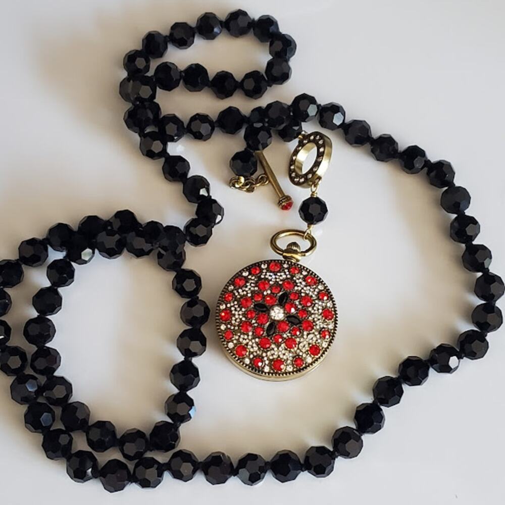 Heidi Daus About Time Pocket Watch Necklace Swarovski Crystals Gold Tone‎ NWOT